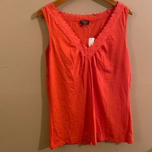TALBOTS ORANGE/coral lace trim tank. Sz Medium. NWT.